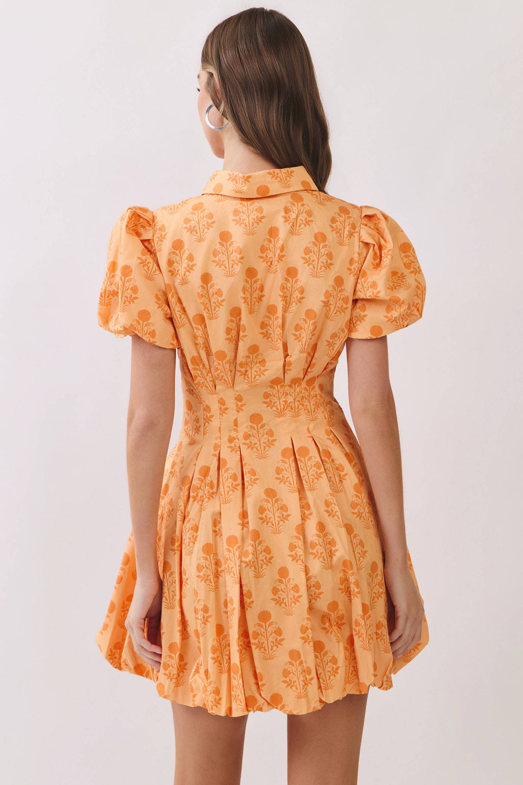 CD07052-Floral Print Puff Sleeve Bubble Hem Mini Dress