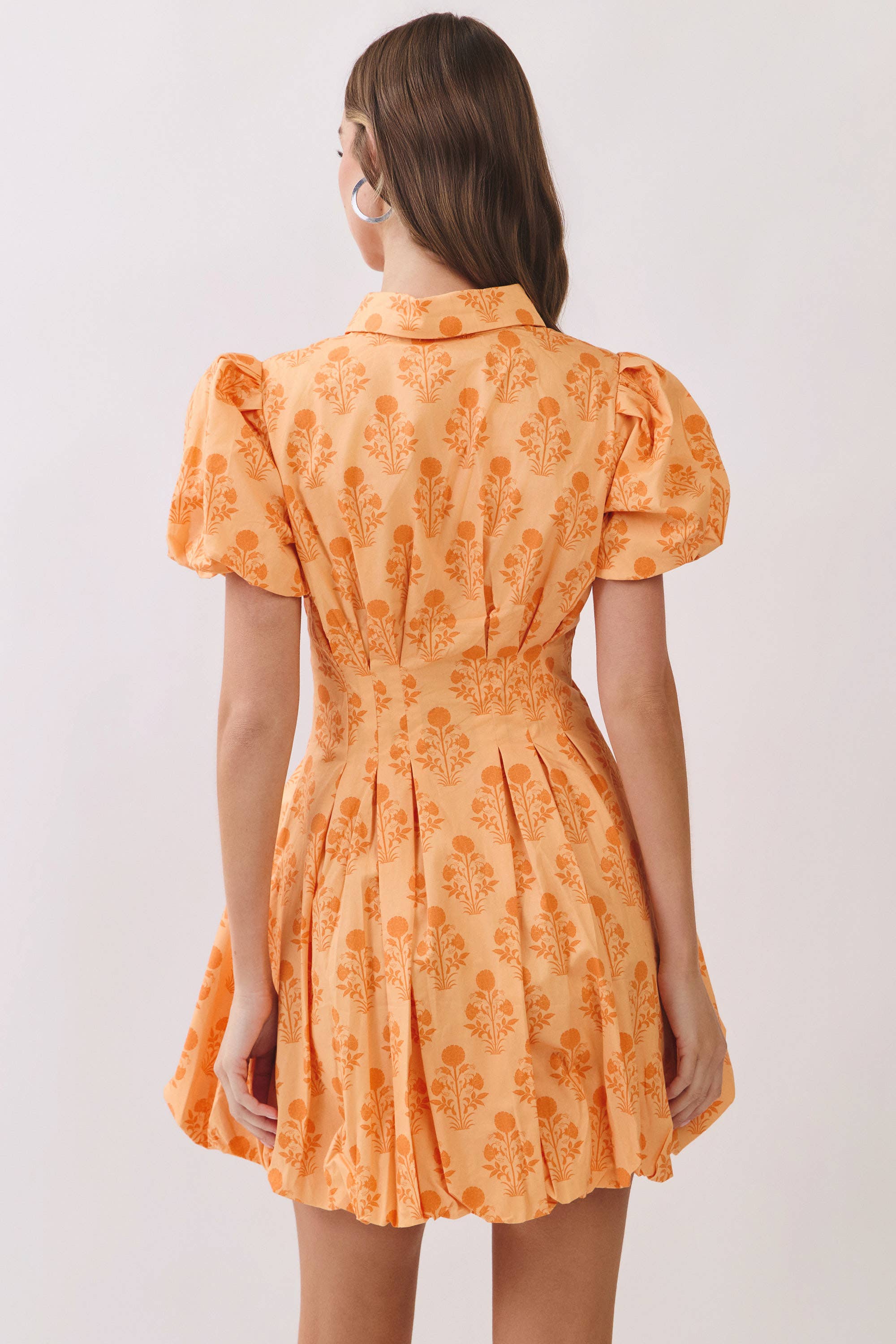 CD07052-Floral Print Puff Sleeve Bubble Hem Mini Dress