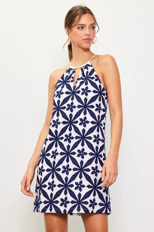 Embroidered Halter Mini Dress
