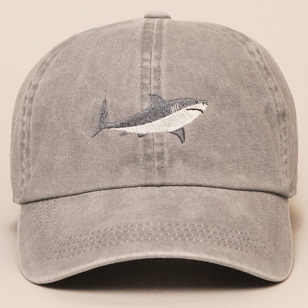 Shark Embroidered Cotton Baseball Dad Cap