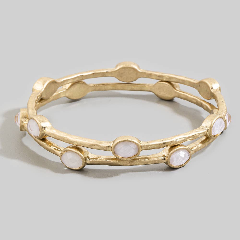 Oval Stone Station Hammered Bangle Set