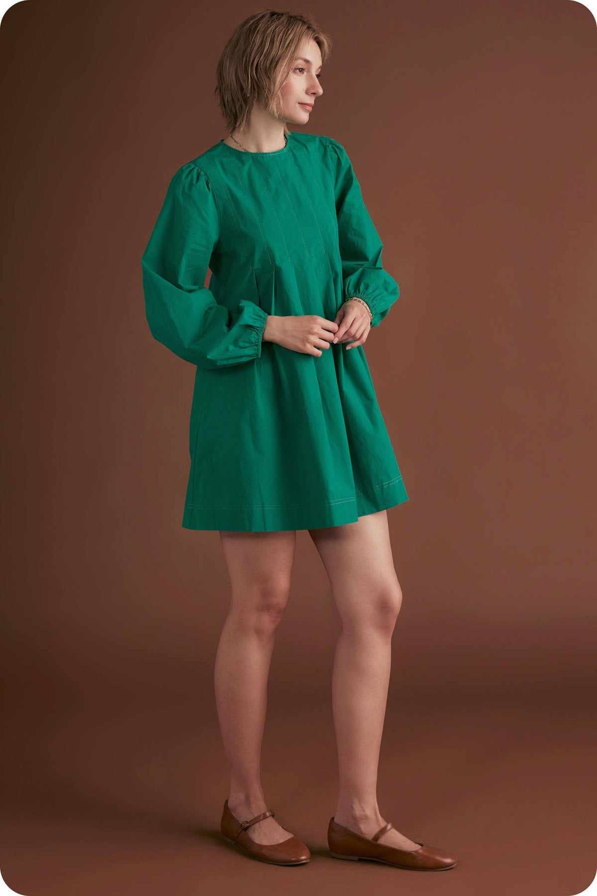 Pintuck Long Sleeve Mini Dress