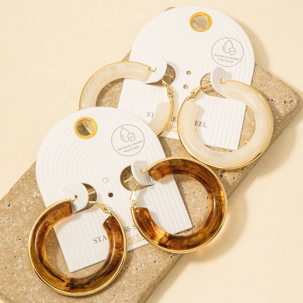 Stainless Steel Edge Acrylic Latch Hoop Earrings