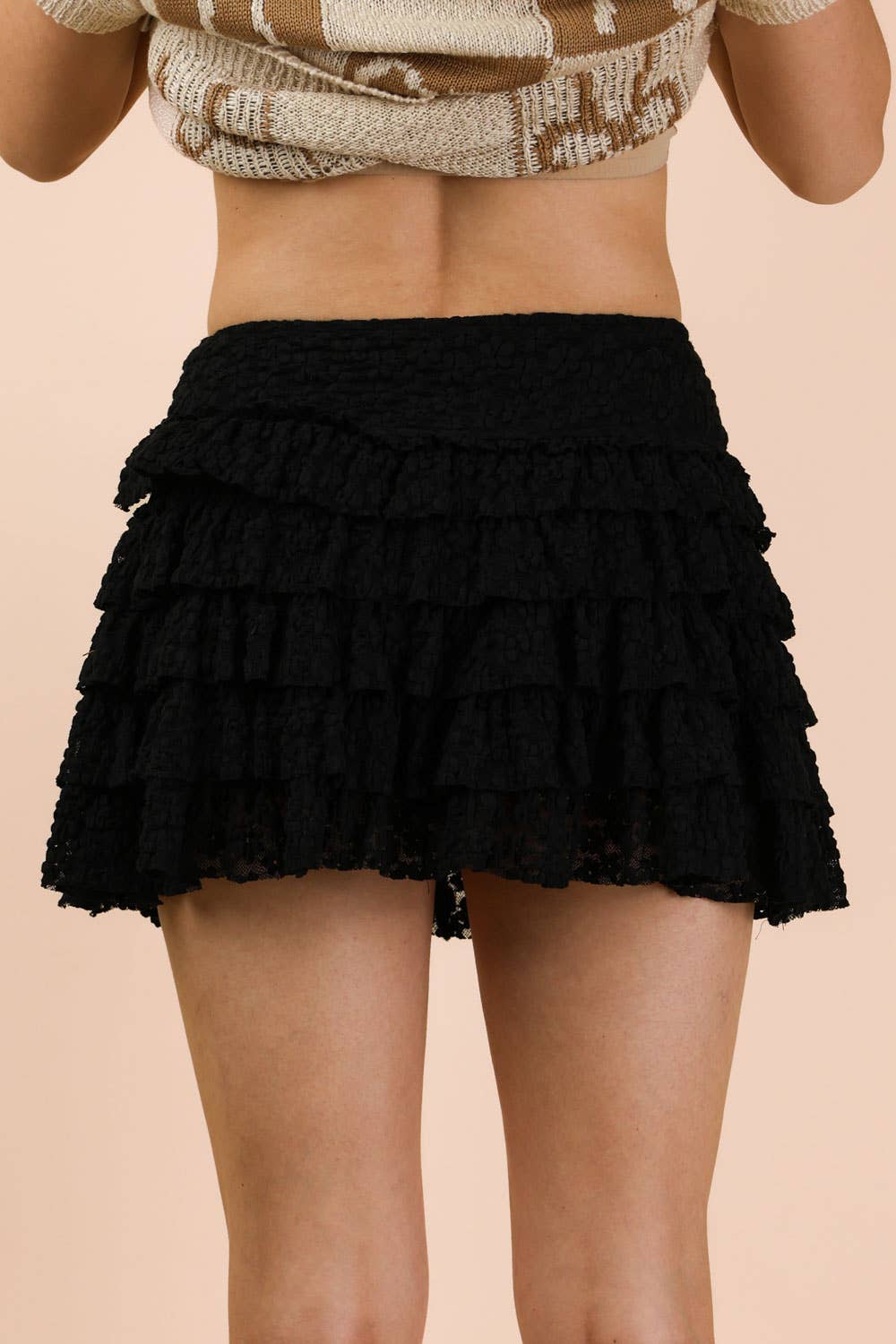 NS50190-Ruffle Layered Lace Mini Skirt W/ Inner Shorts