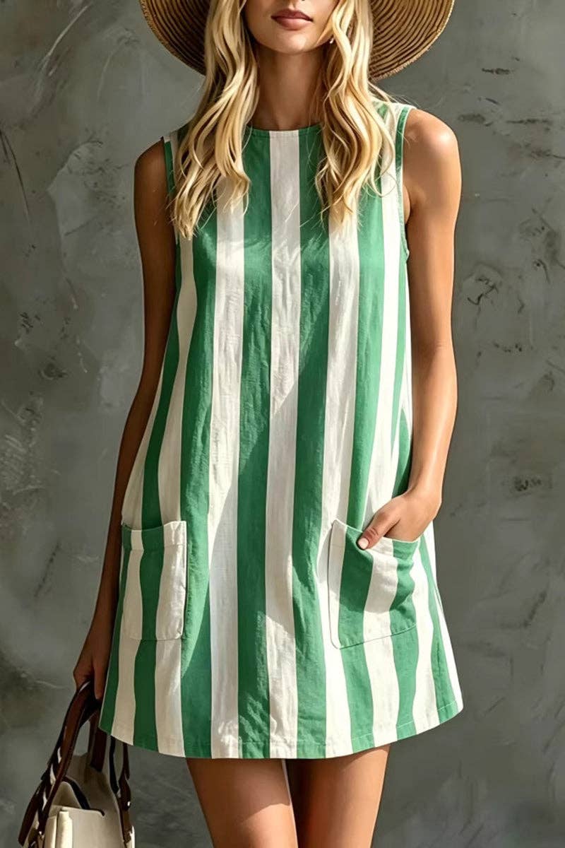 Striped Sleeveless Casual Shift Dress