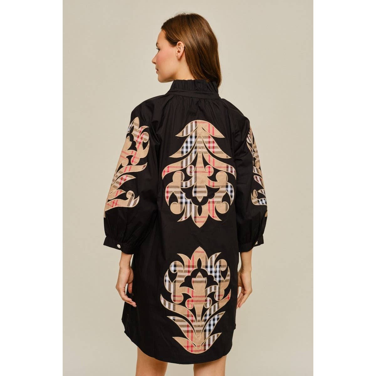 NEW Check Pattern Baroque Applique Dress