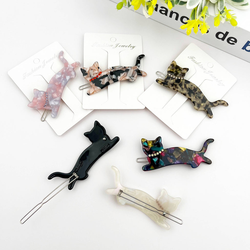 Acetate Crystal Cat Hair Clip, Elegant Rhinestone Side Clip