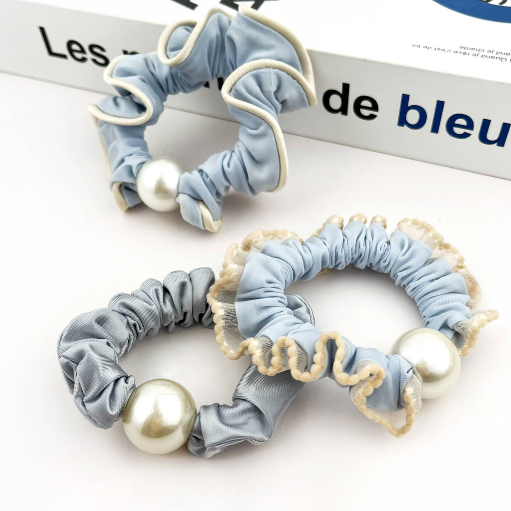 Sweet Pearl Sky Blue Hair Tie, Elegant Ponytail Holder