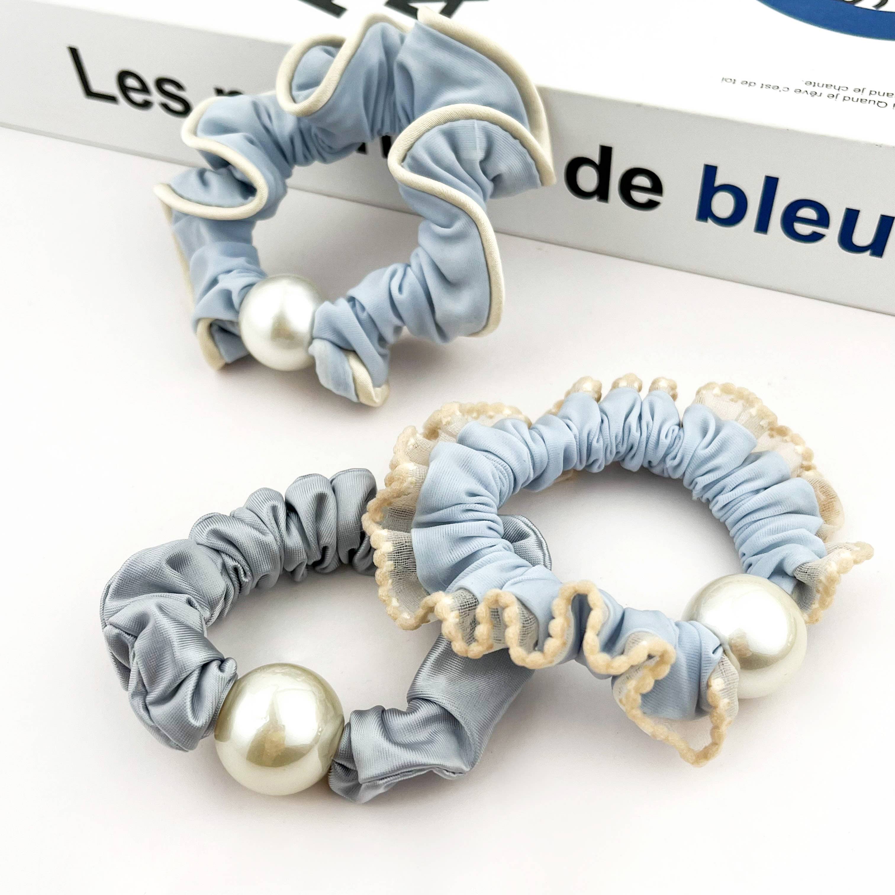 Sweet Pearl Sky Blue Hair Tie, Elegant Ponytail Holder