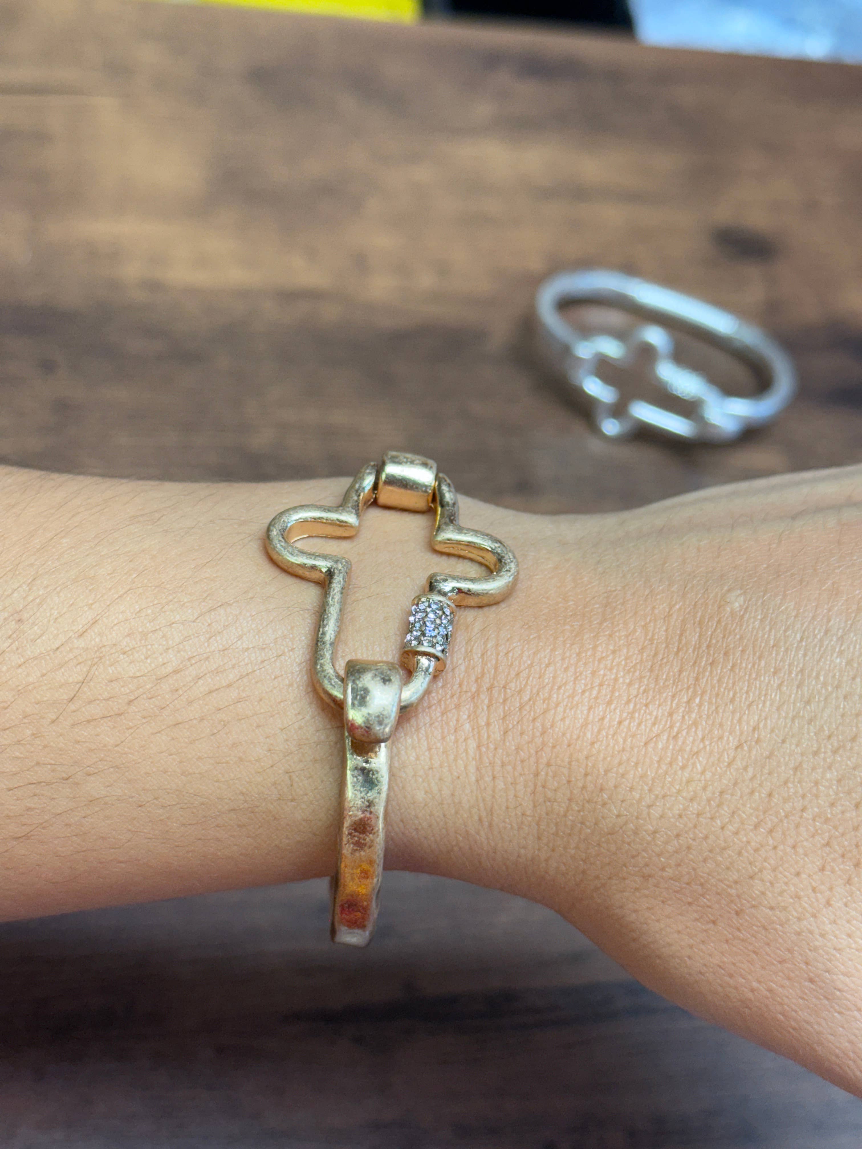 NEW! Gorgeous BLING Cross Cuff Bracelet- Silver or Gold