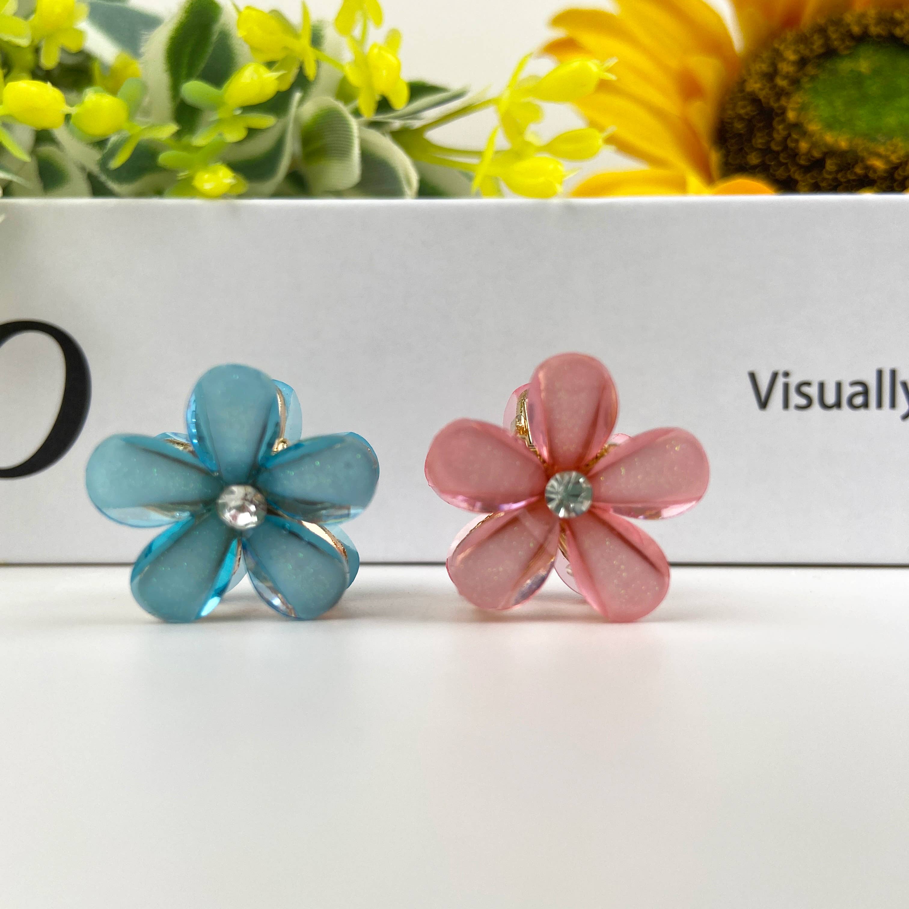 Metal flower small hair clips pearl rhinestone clip