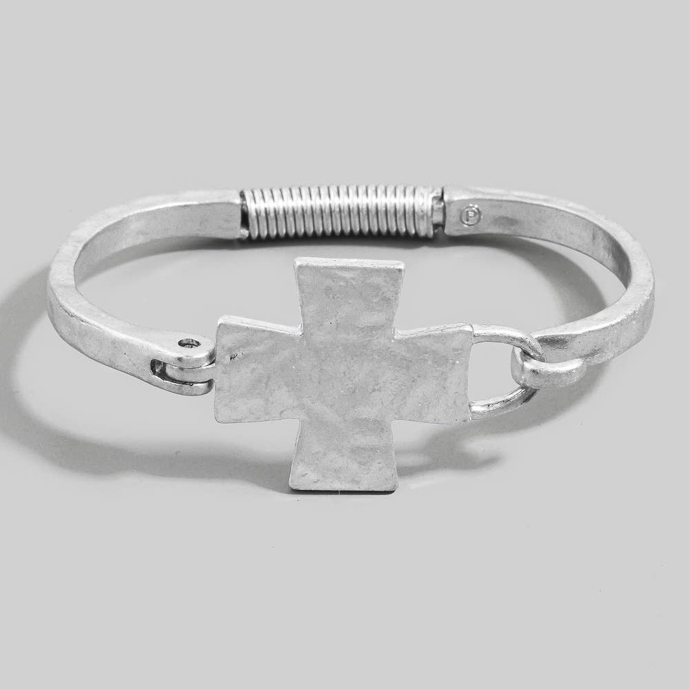 Hammered Cross Hinge Bangle Bracelet