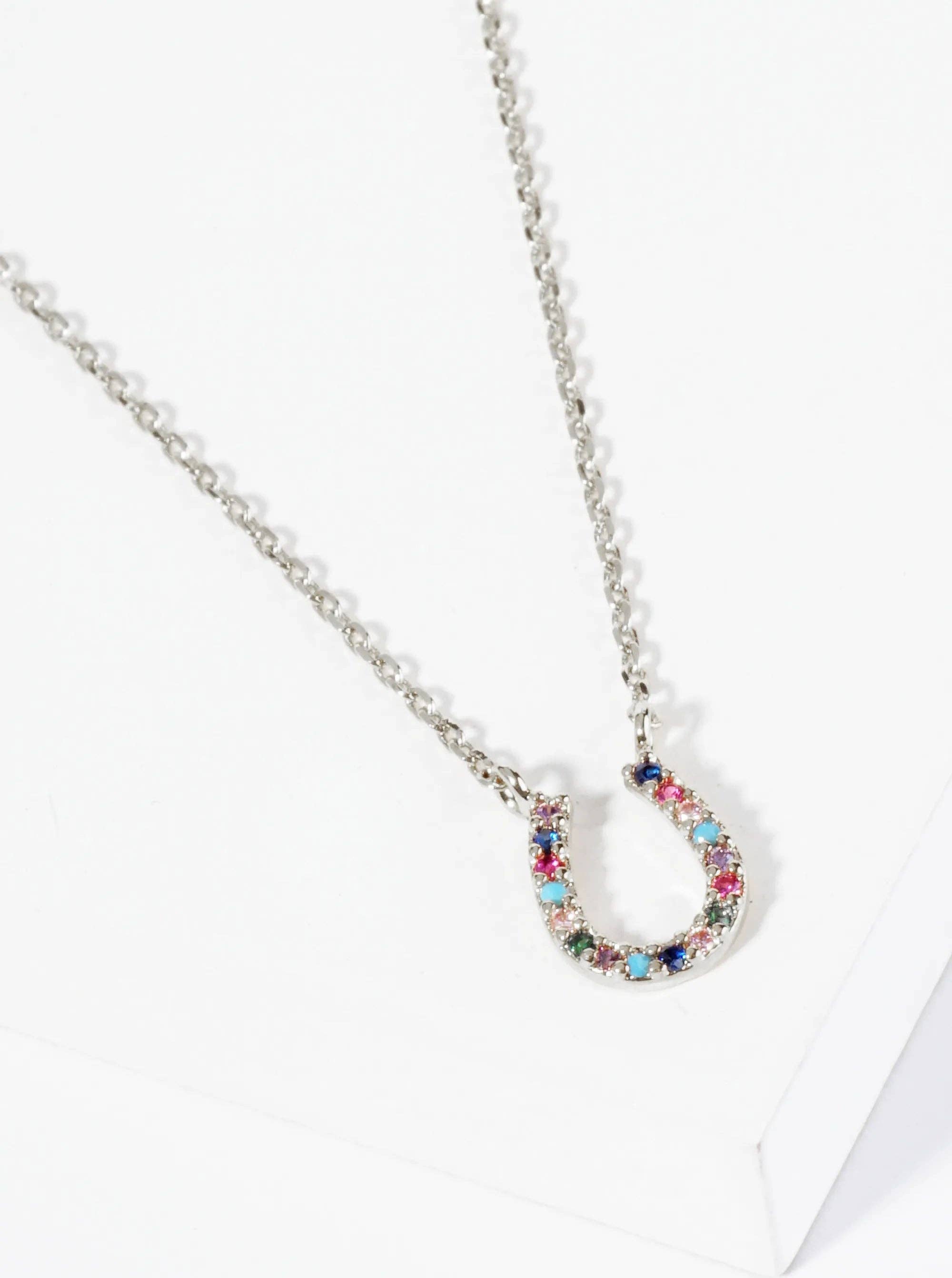 18K Gold Dipped Cubic Zirconia Horseshoe Pendant Necklace