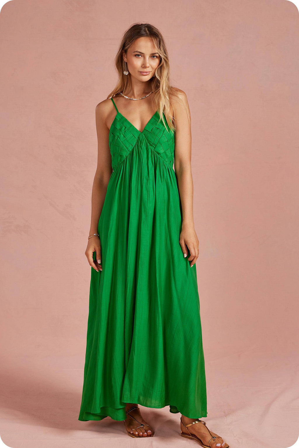 Woven Lattice Bodice Sleeveless Maxi Dress