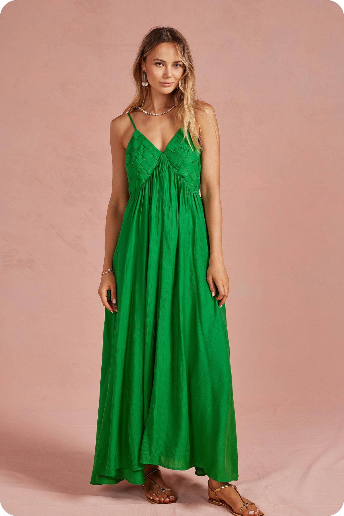 Woven Lattice Bodice Sleeveless Maxi Dress