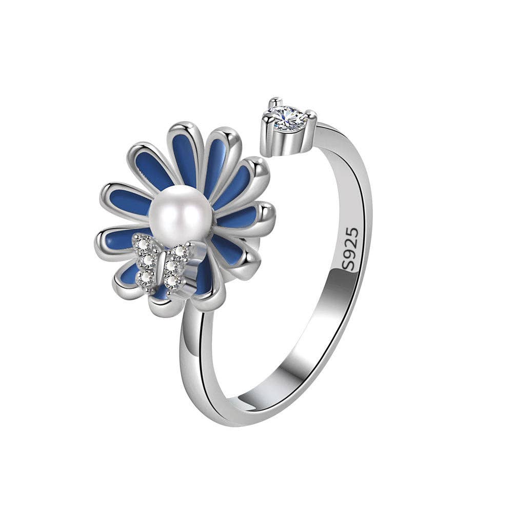 Daisy Flower Anxiety Fidget Spinner Ring in Solid Copper