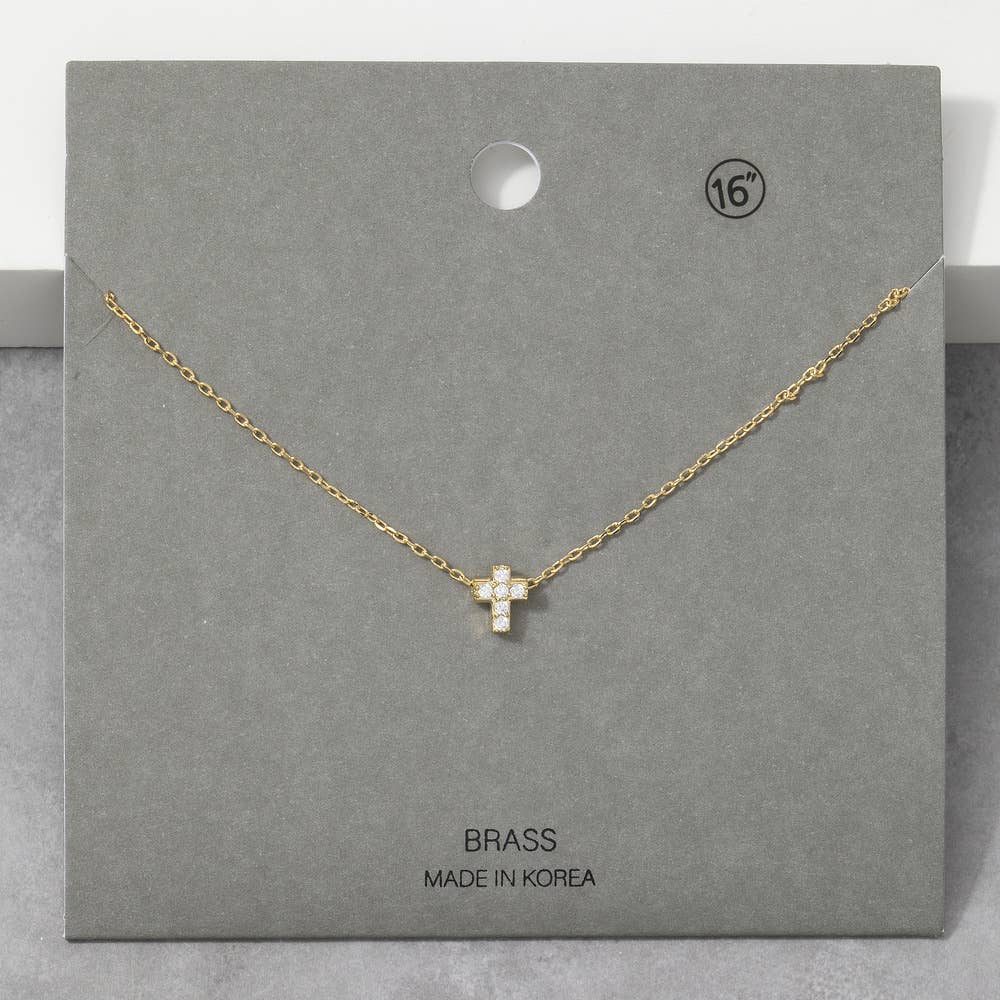 Cz Pave Cross Pendant Cable Chain Necklace