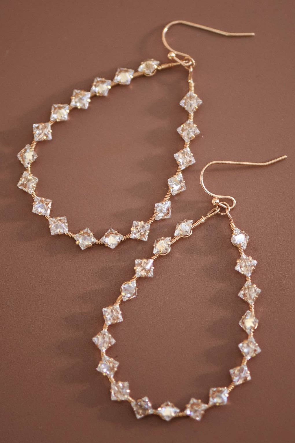 Wire Wrapped Zircon Crystal Teardrop Earrings - 7283