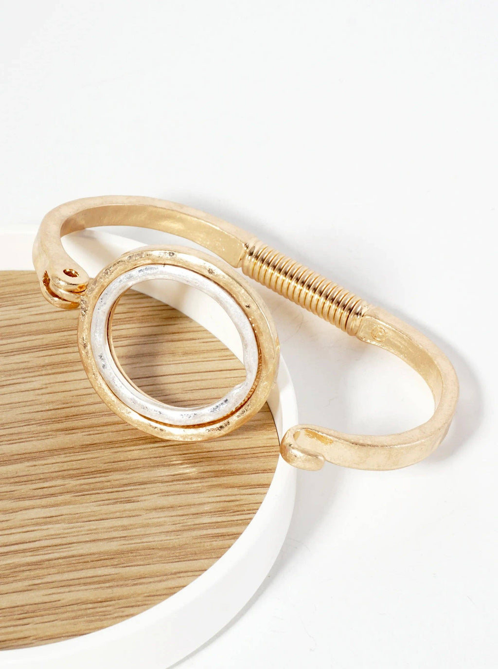 Hammered Dual-Tone Circle Hook Hinge Bracelet