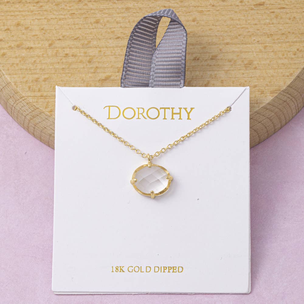 18K Gold Dipped Faceted Stone Pendant Necklace