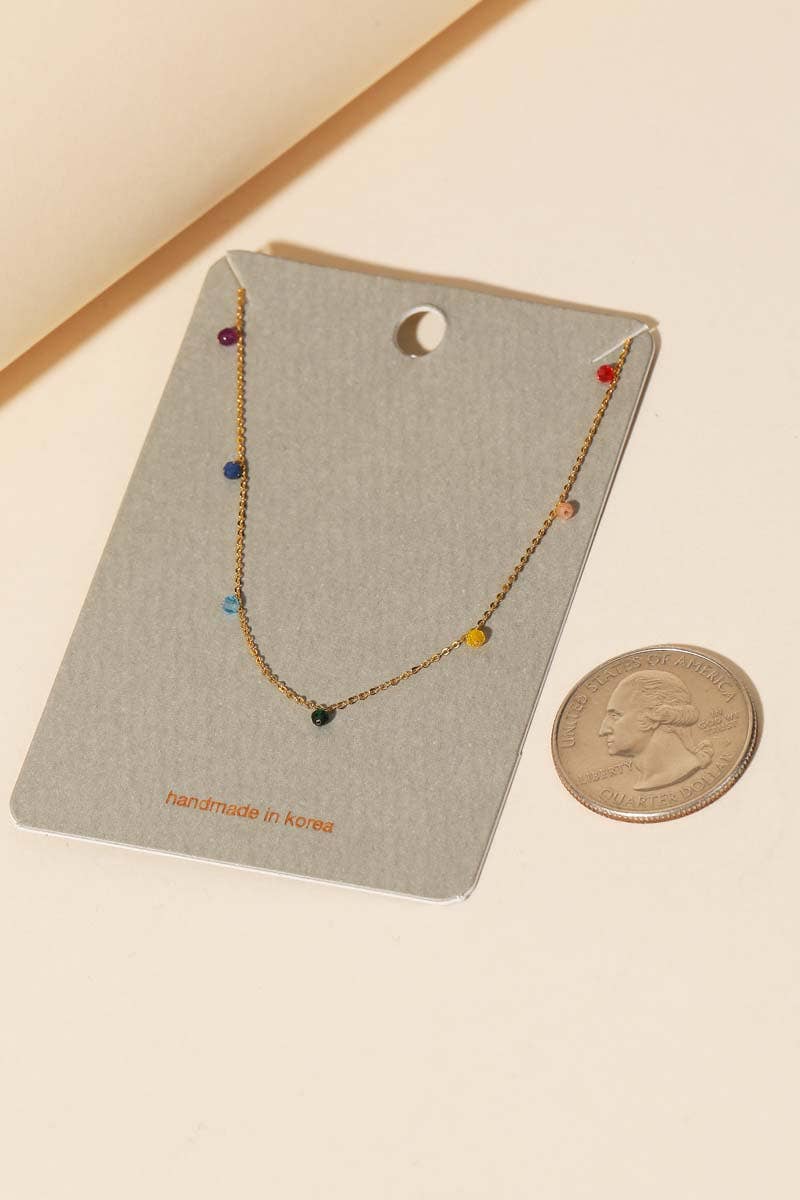 Mini Rainbow Beaded Charm Necklace