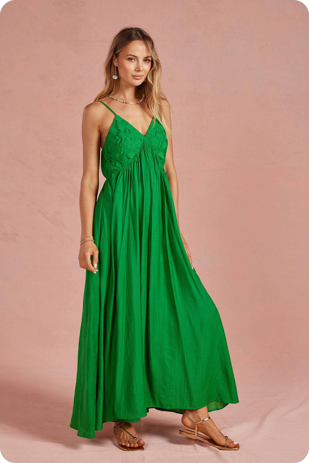 Woven Lattice Bodice Sleeveless Maxi Dress