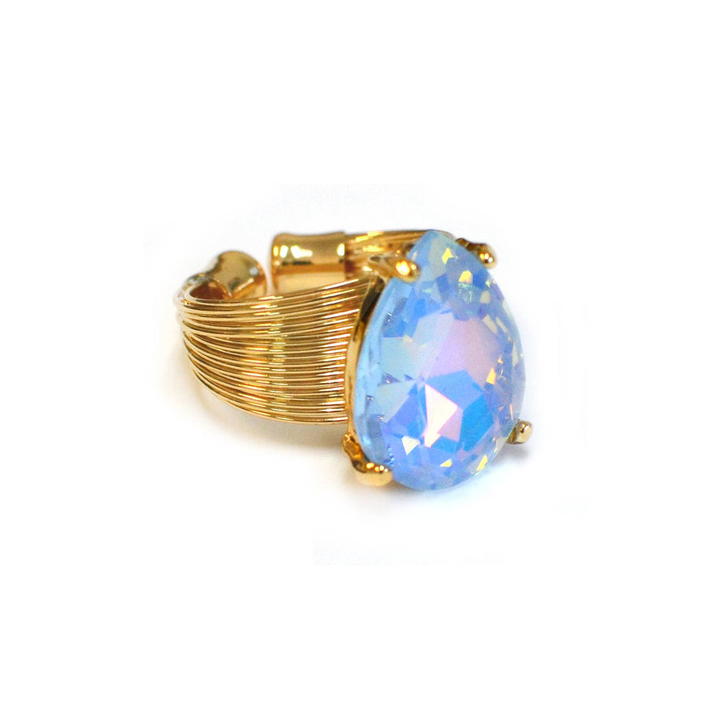 Teardrop Glass Crystal Cocktail Bead Adjustable Wire Ring