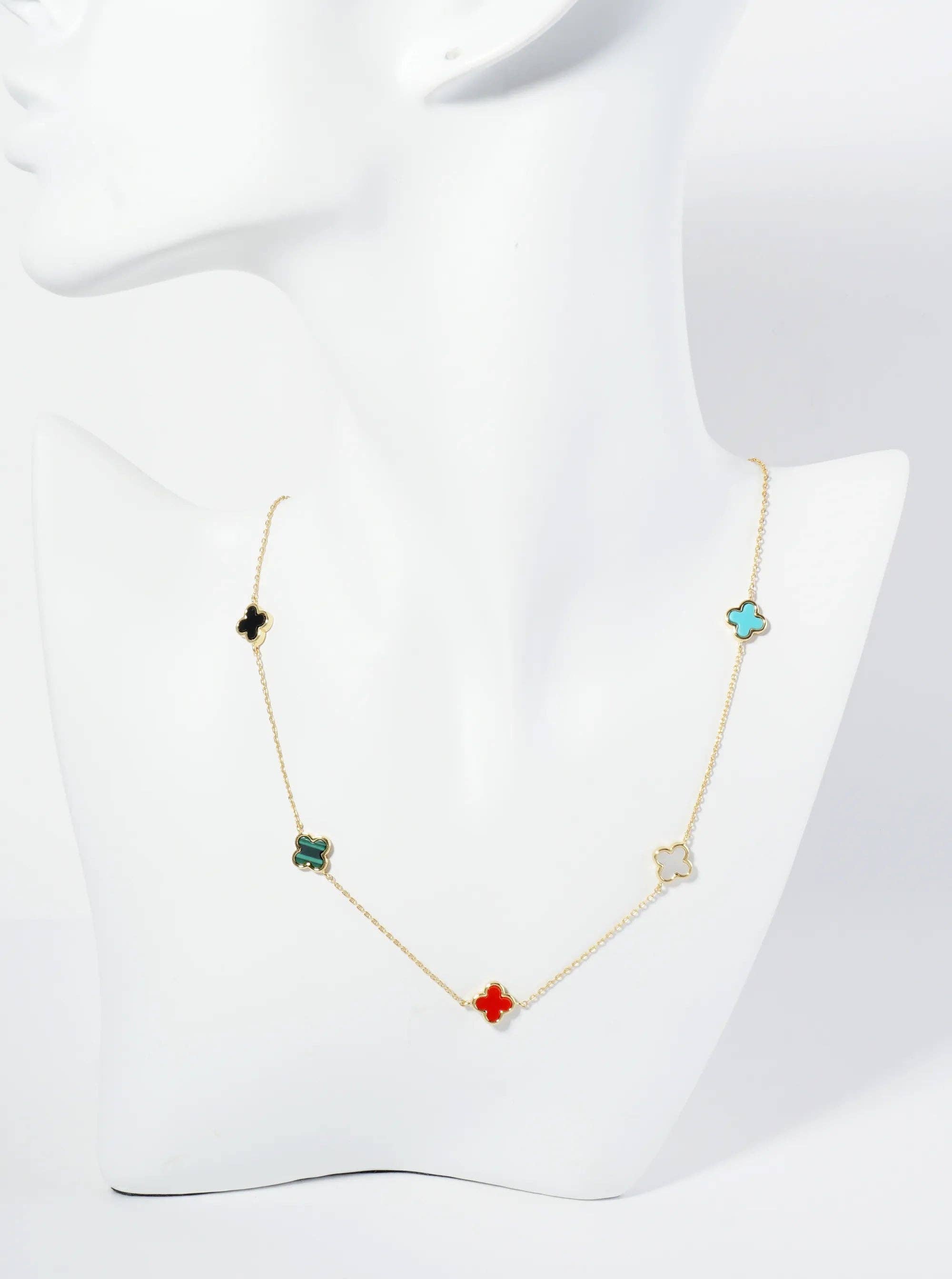 18K Gold Dipped Five 9Mm Quatrefoil Station Necklace