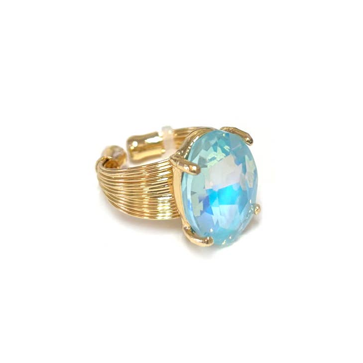 Oval Crystal Glass Single Stone Cocktail ADJ Wire Rings