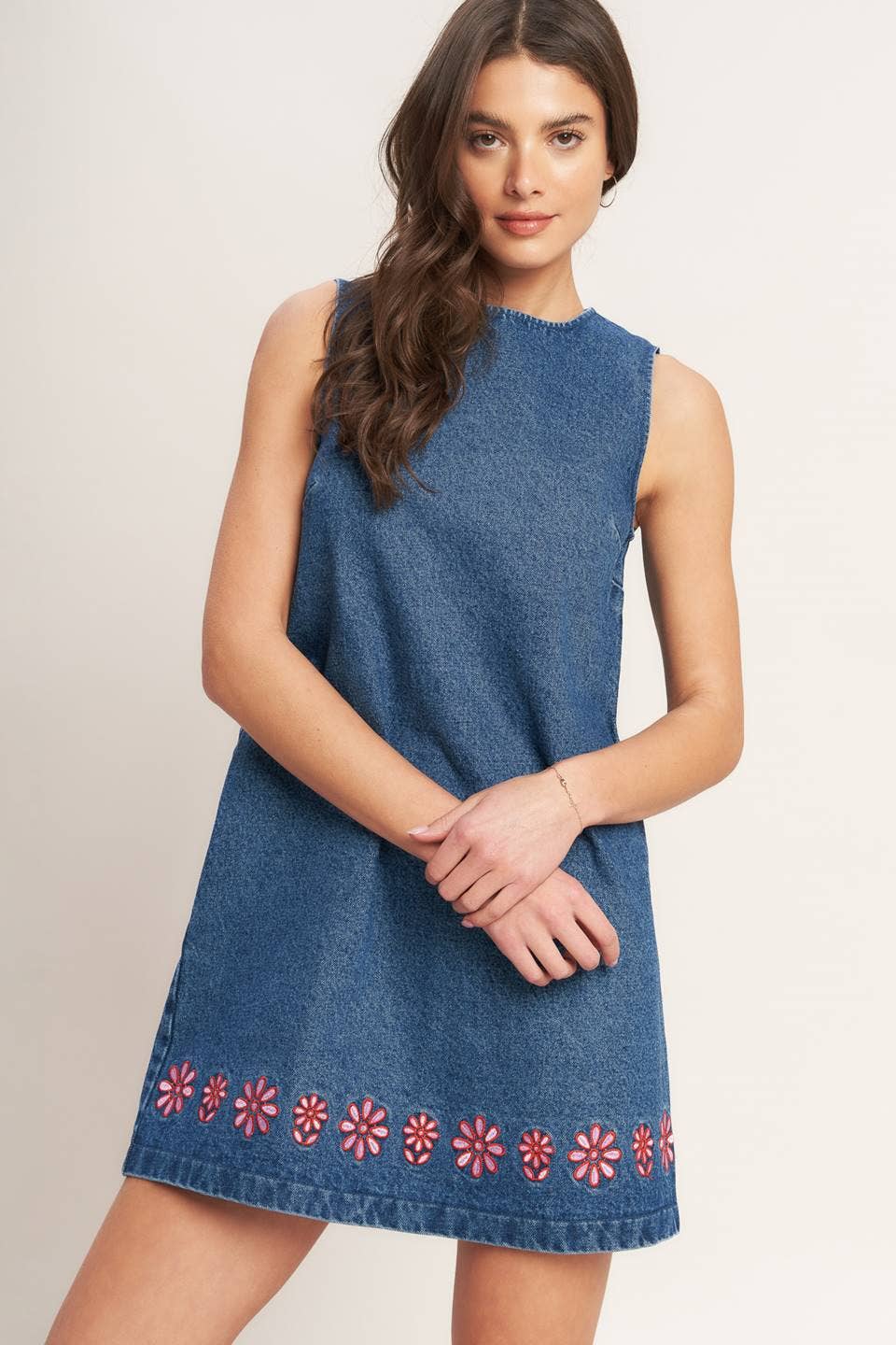 A washed denim mini shift dress - ID23451