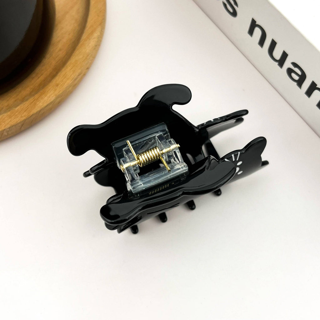 Black Standing Cat Hair Claw Clip, Cute Animal Hair Clips