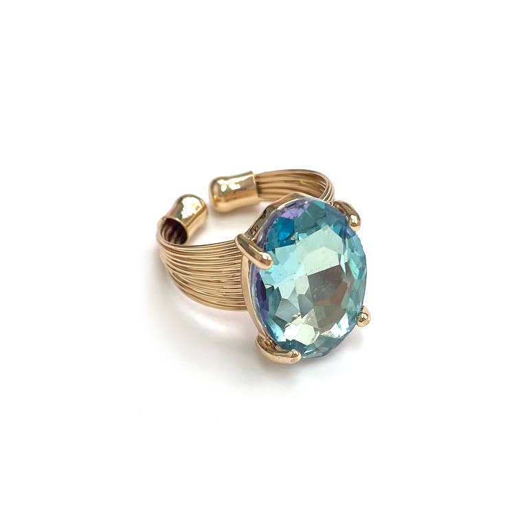 Oval Crystal Glass Single Stone Cocktail ADJ Wire Rings