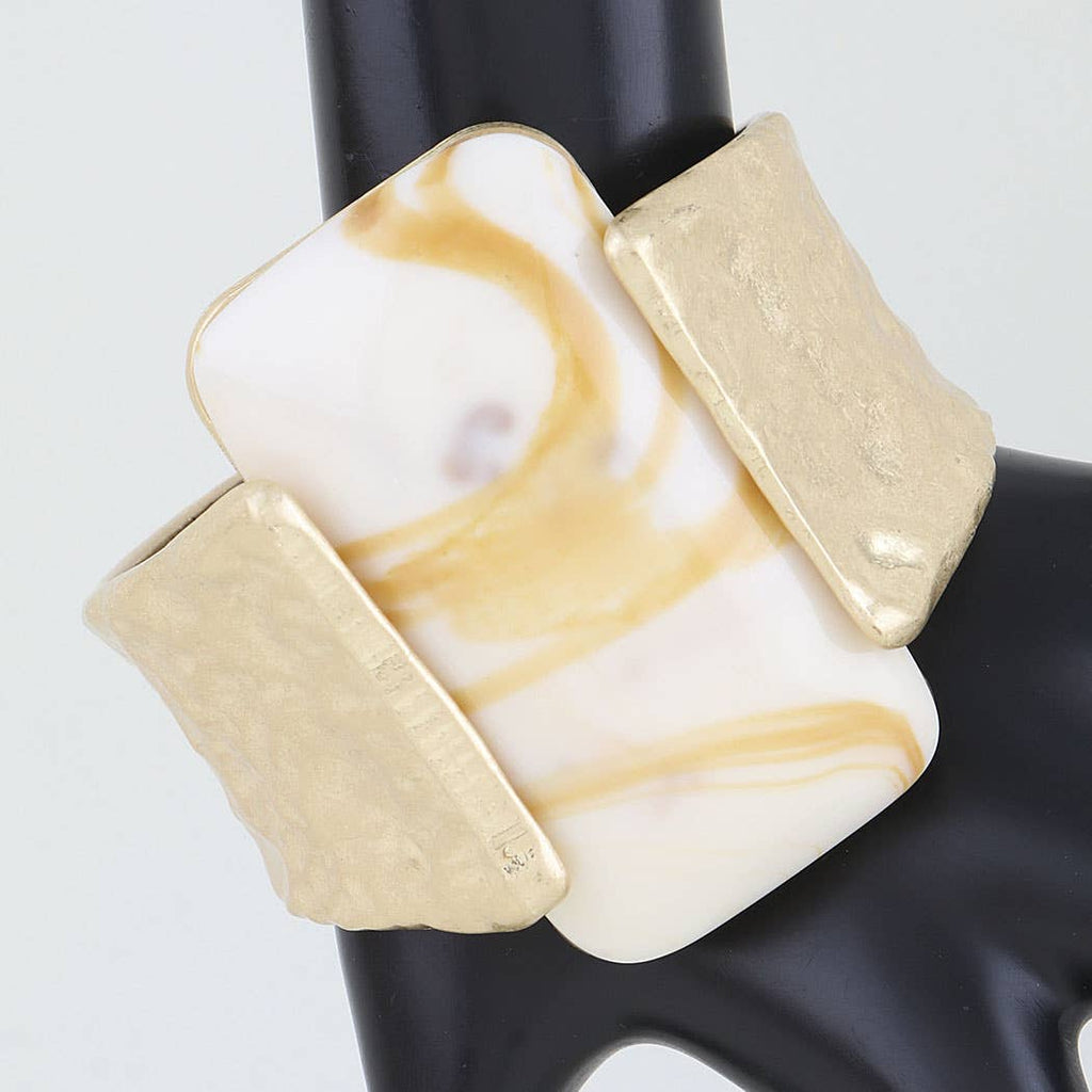 Hammered Cubic Stone Cuff Bracelet