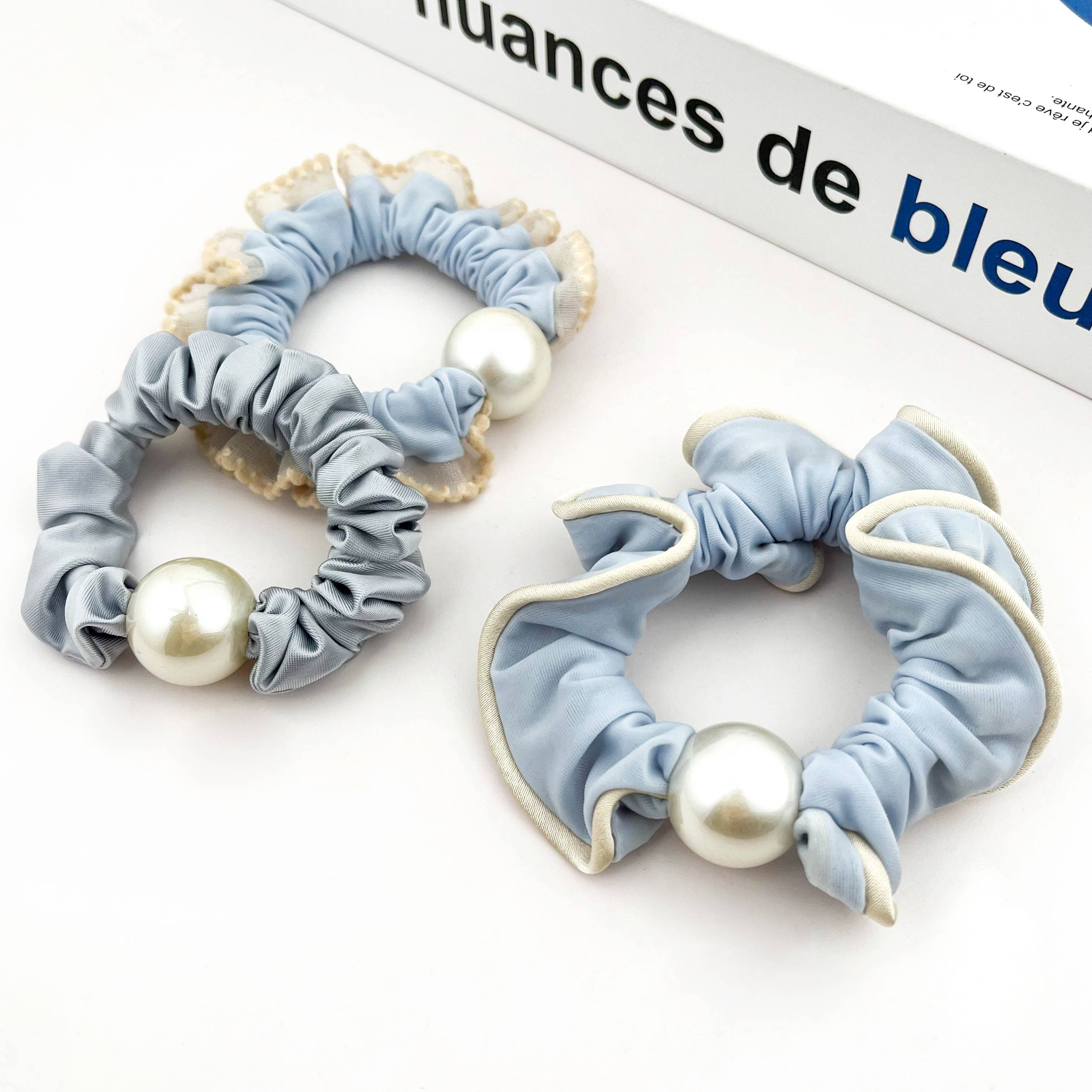 Sweet Pearl Sky Blue Hair Tie, Elegant Ponytail Holder