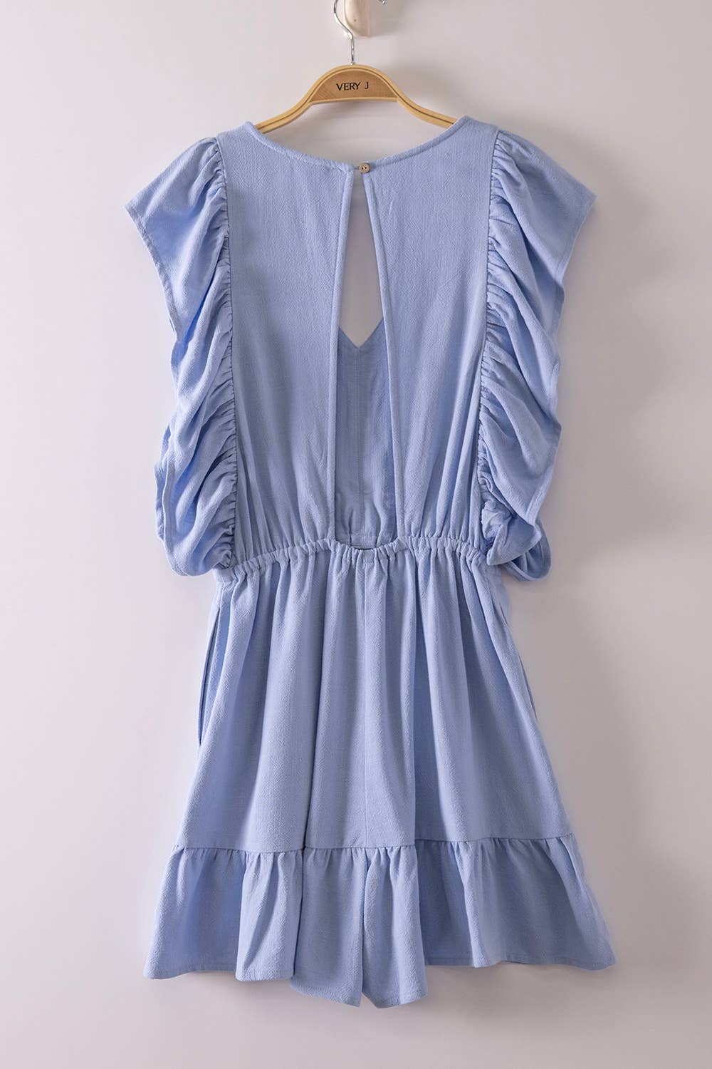 NP71067-Back Cutout Detail Ruffled Sleeve Romper