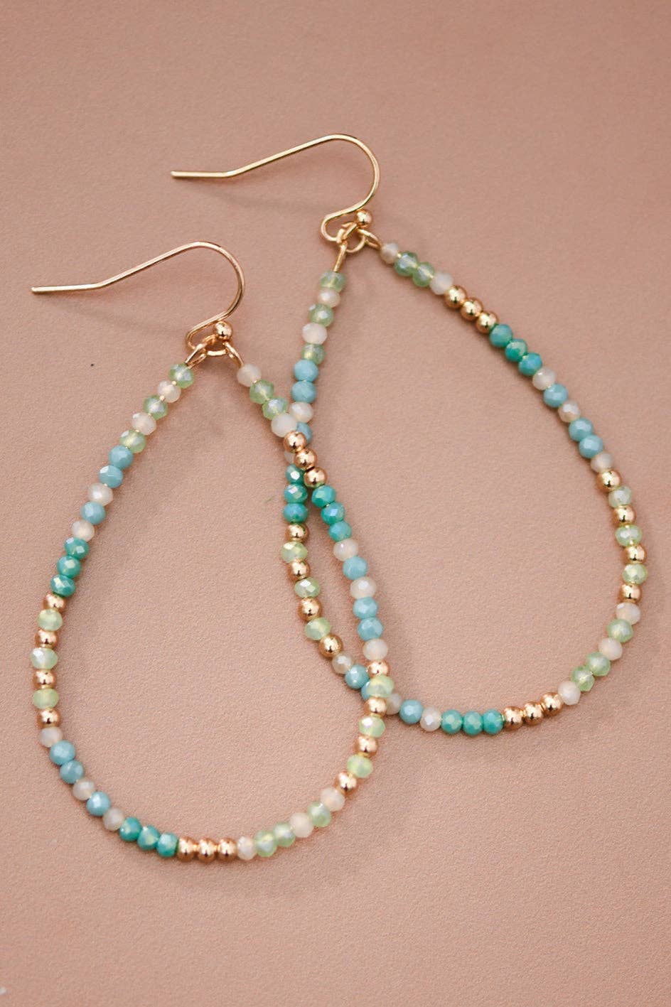Blue Green Glass Crystal Teardrop Earrings – 8078