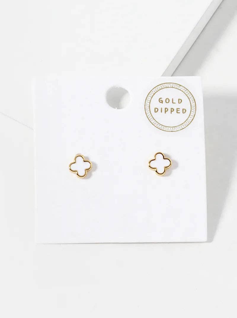 18K Gold Dipped Enamel Quatrefoil Sterling Silver Earrings