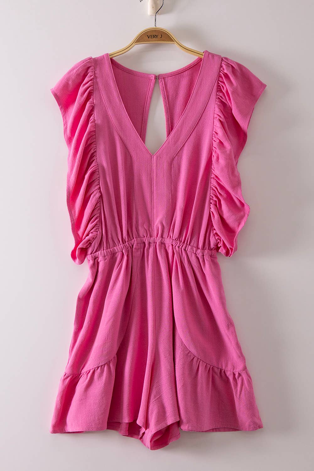 NP71067-Back Cutout Detail Ruffled Sleeve Romper