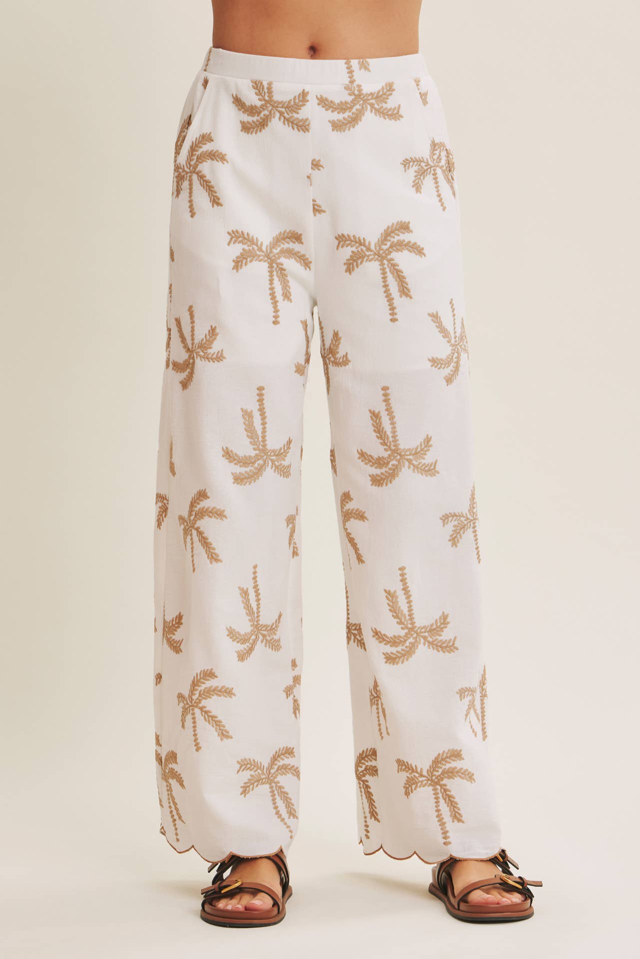 SUN-KISSED RESORT MOOD PALM TREE EMBROIDERED PANTS