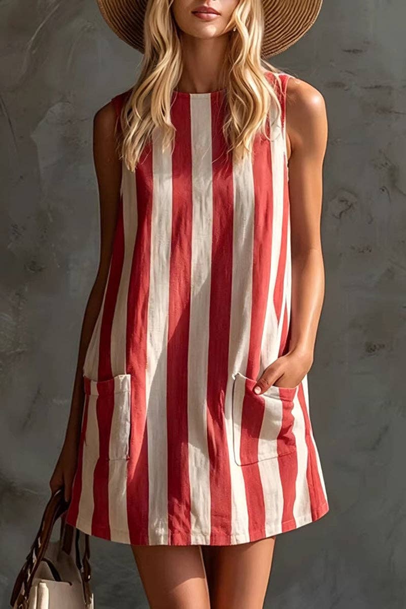 Striped Sleeveless Casual Shift Dress