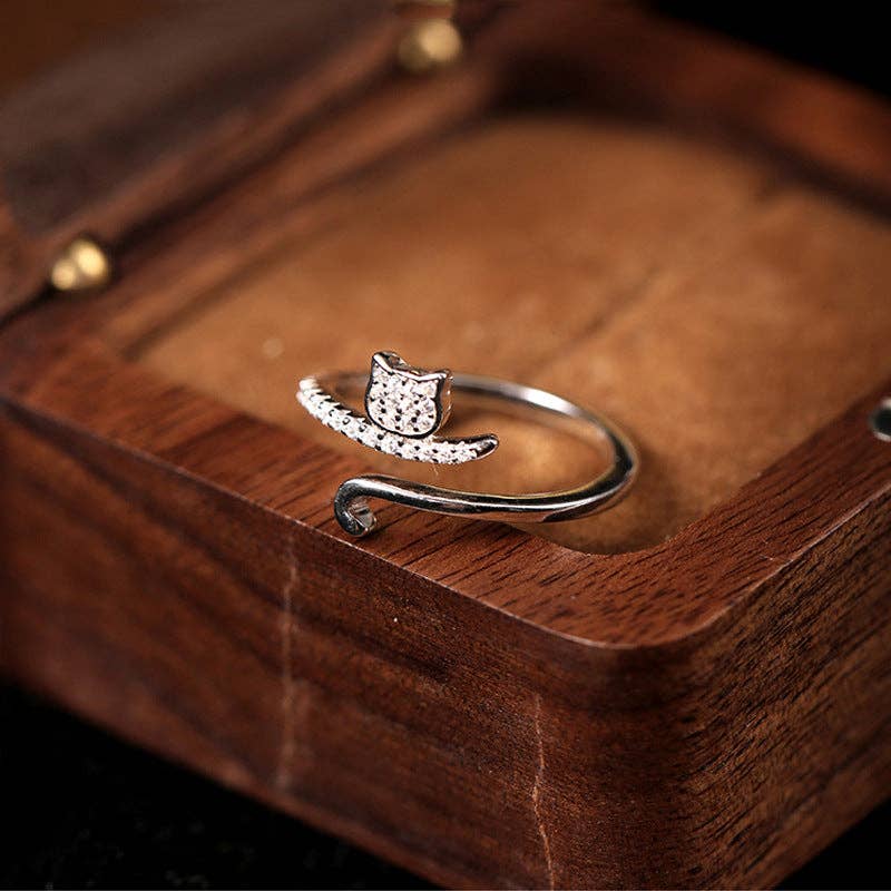 Dianty Silver Cat Tail Adjustable Ring in Solid Copper