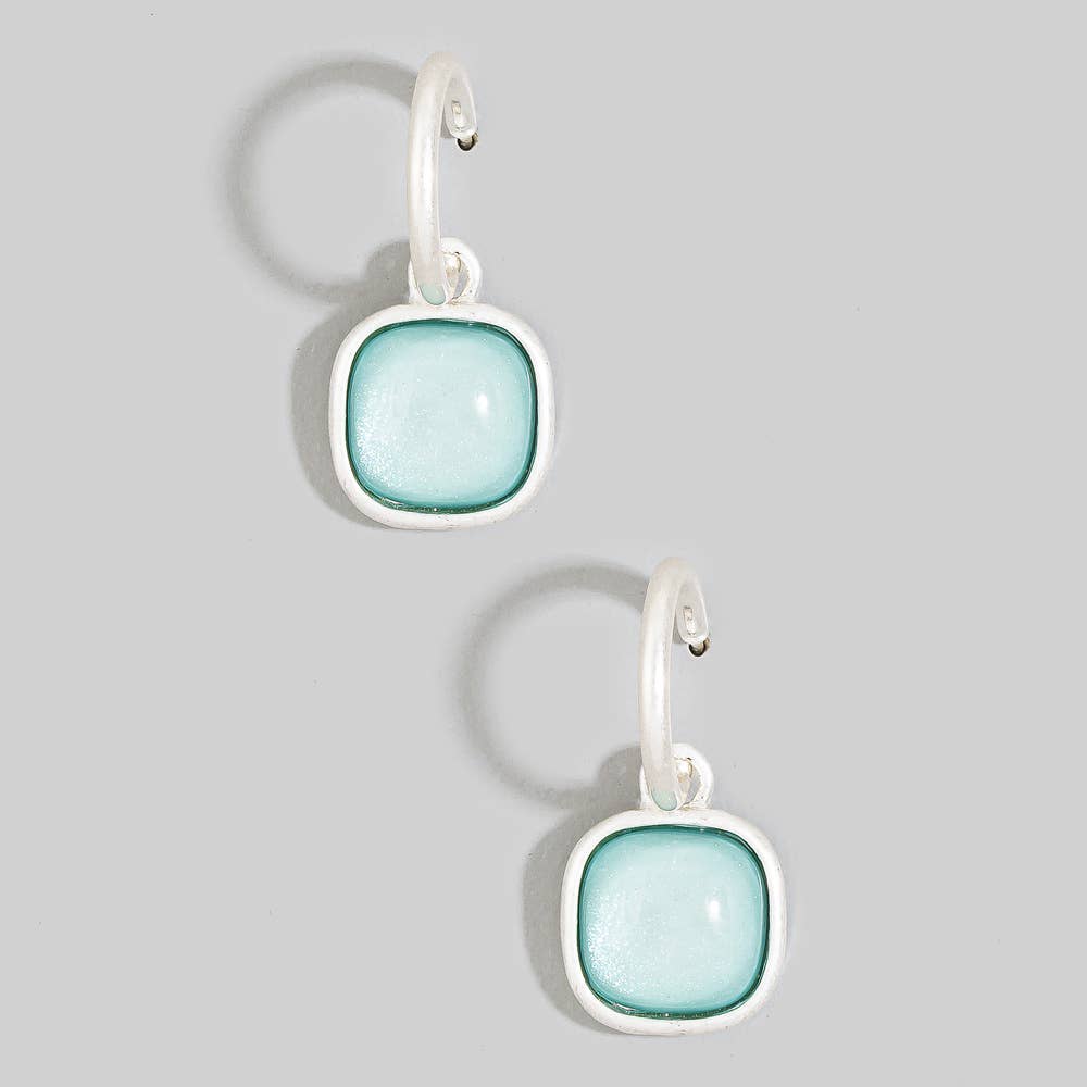 Cushion Resin Stone Drop Hoop Earrings