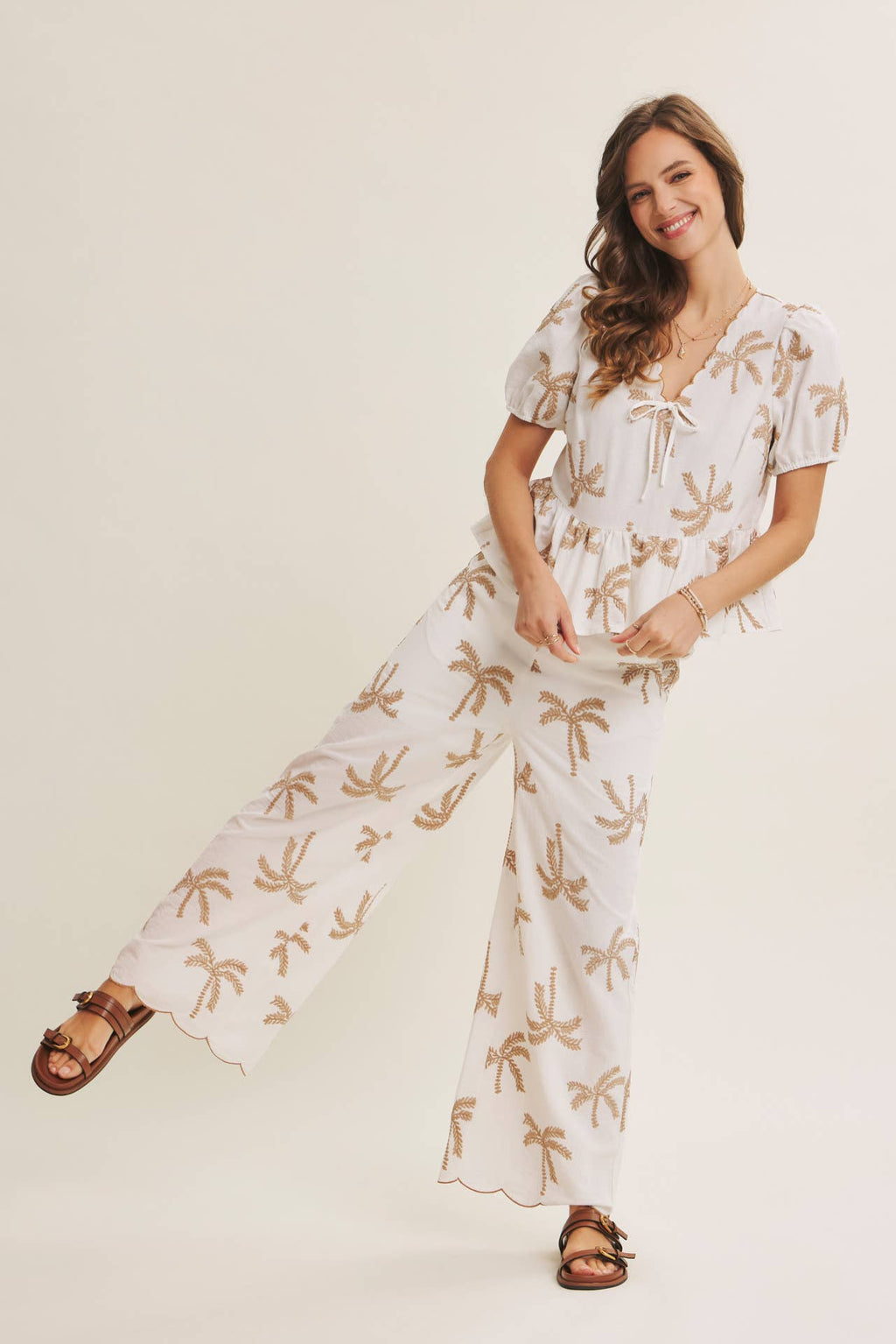SUN-KISSED RESORT MOOD PALM TREE EMBROIDERED PANTS