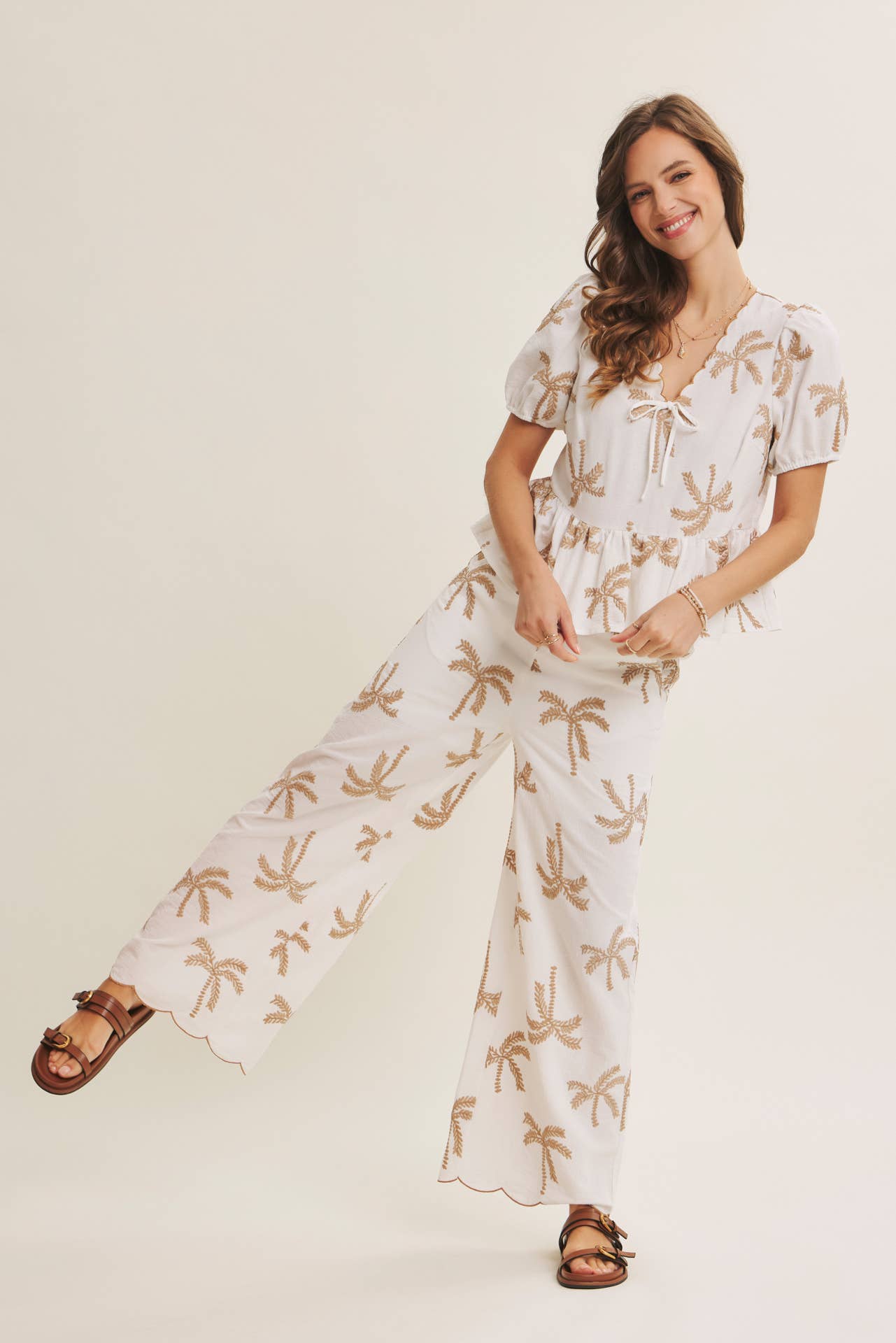 SUN-KISSED RESORT MOOD PALM TREE EMBROIDERED PANTS