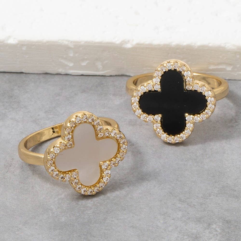 Cz Pavé Mother-Of-Pearl Clover Ring