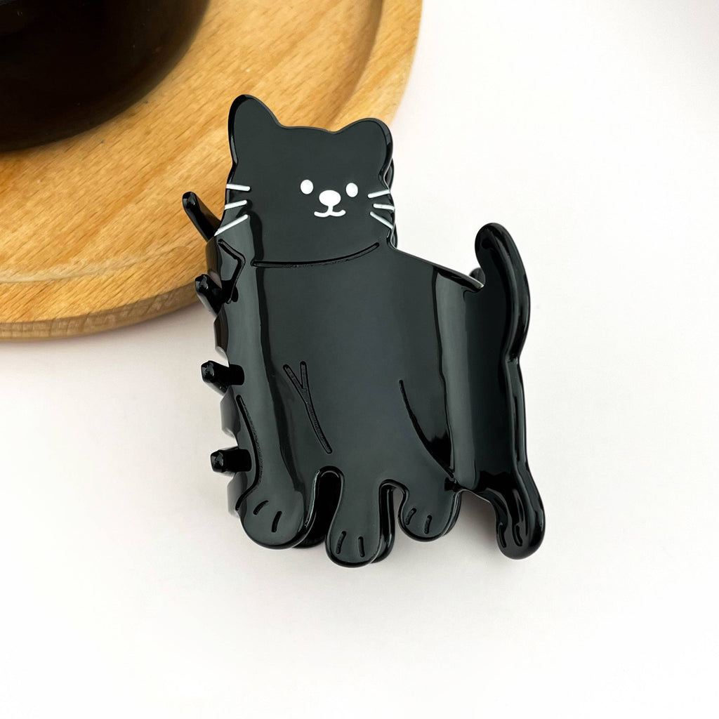Black Standing Cat Hair Claw Clip, Cute Animal Hair Clips