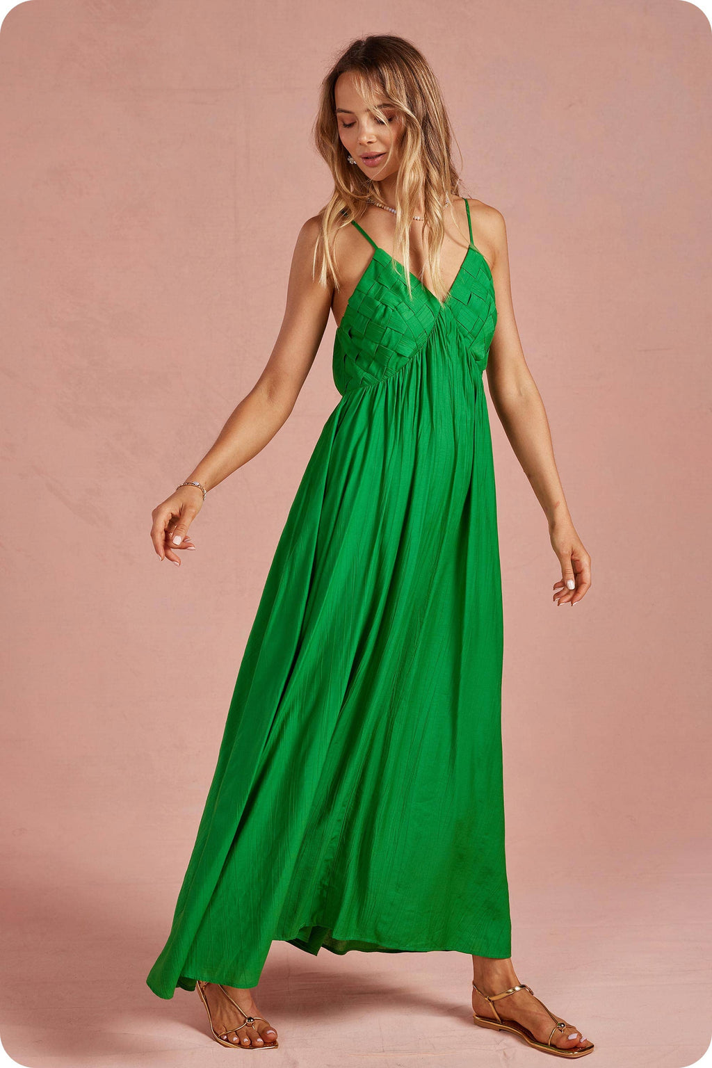 Woven Lattice Bodice Sleeveless Maxi Dress
