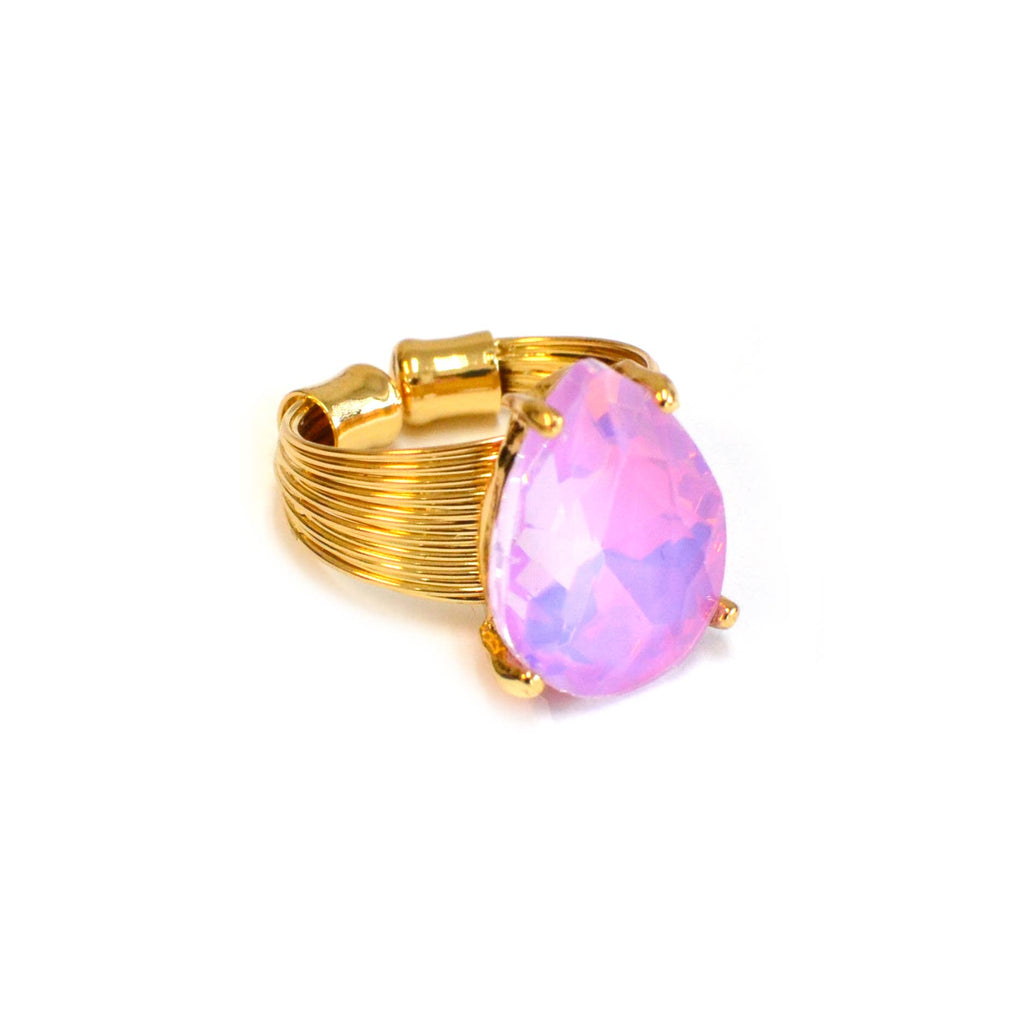Teardrop Glass Crystal Cocktail Bead Adjustable Wire Ring