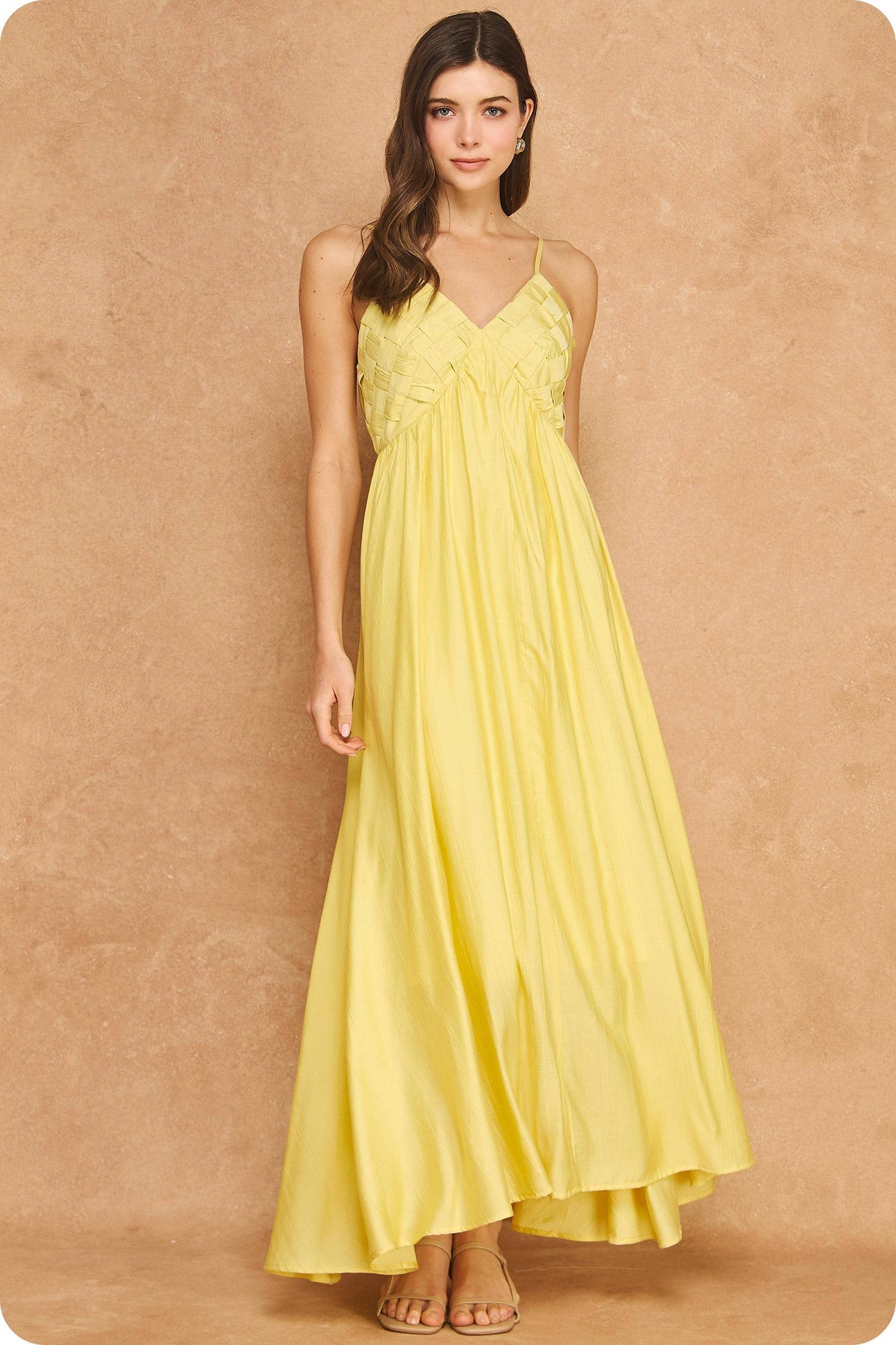 Woven Lattice Bodice Sleeveless Maxi Dress