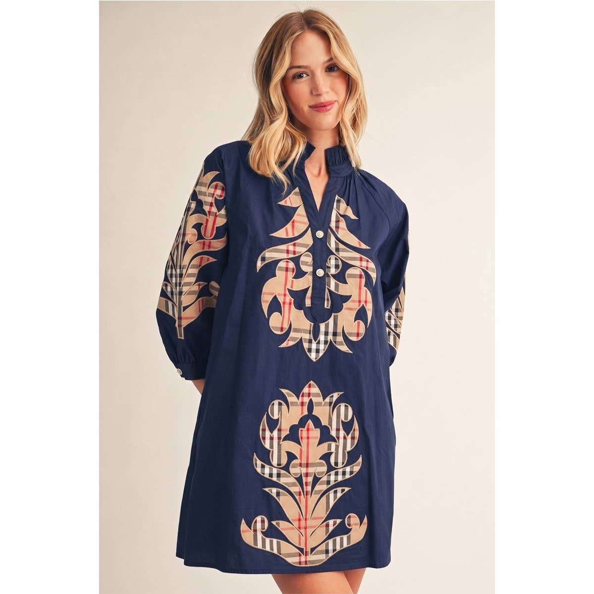 NEW Check Pattern Baroque Applique Dress